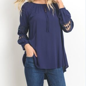 Navy Crochet Blouse